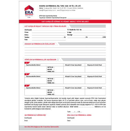 ERA Kat Karşılığı Görme ve Hizmet Bedeli