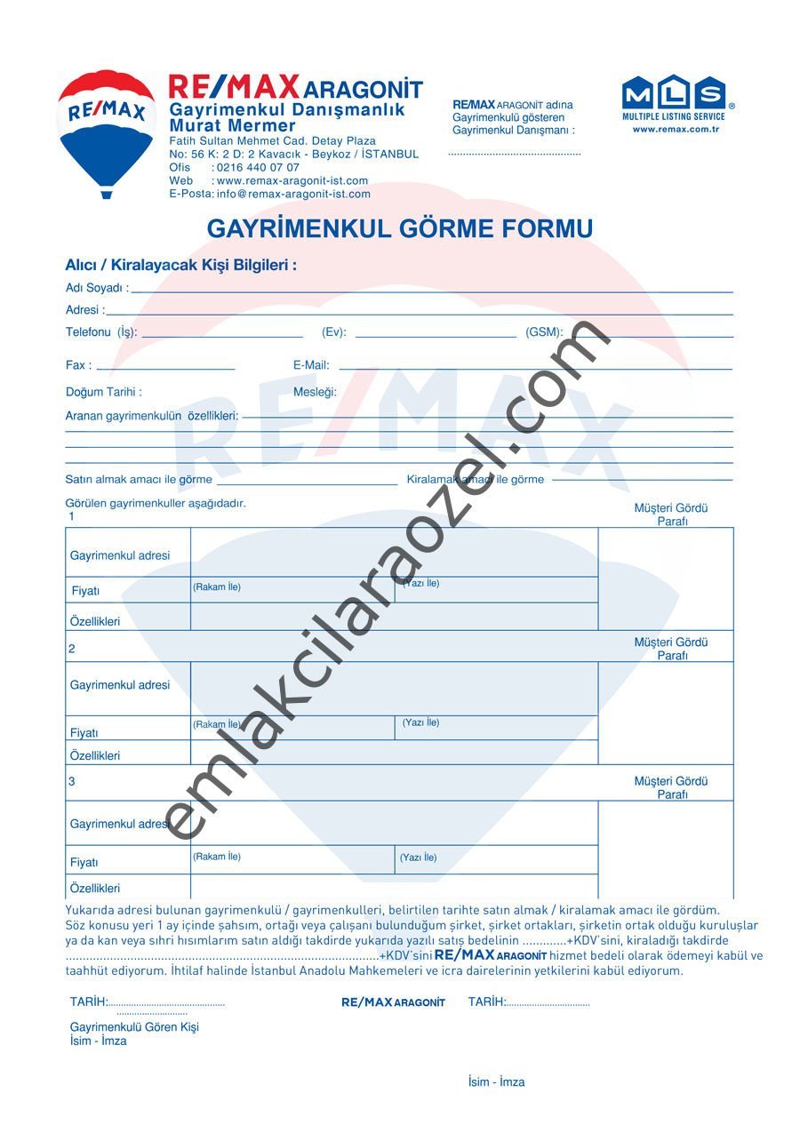 Gayrimenkul Görme Formu A4