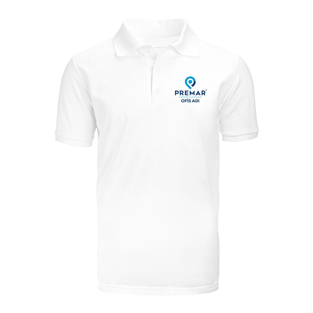 Ofis İsmine Özel Nakışlı-Baskılı Polo Yaka T-Shirt Beyaz (Minumum 20 Adet Sipariş Alınır)
