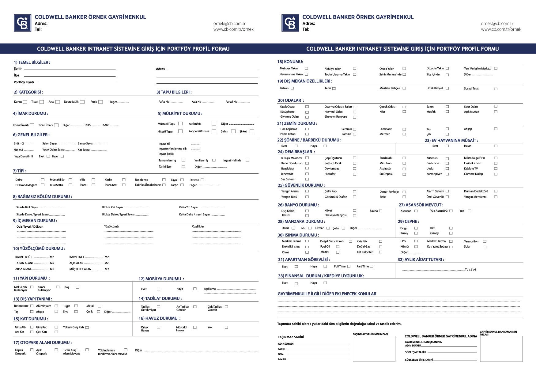 Intranet Sistemine Giriş Profil Formu 10 Cilt (A3)